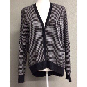 Sea Bleu Cardigan Sweater Women's Size Large Gray Striped 100% Cashmere